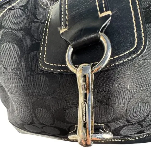 Coach Hampton Jacquard Logo Canvas and Leather Shoulder bag - Picture 7 of 14